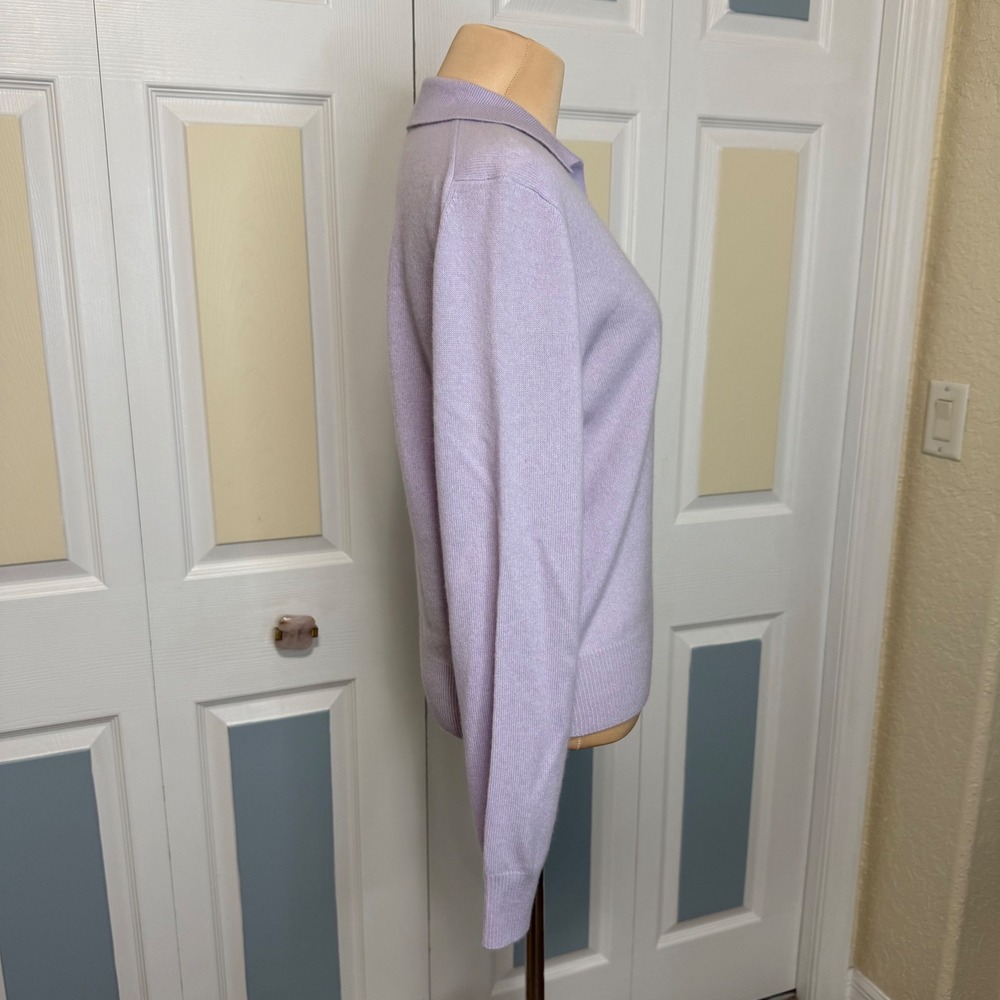 Lord & Taylor Lavender 100% Cashmere Polo V-Neck Sweater Womens Medium RN 13711 - Picture 2 of 7
